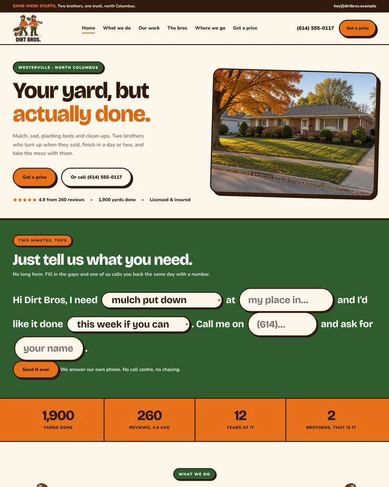 Dirt Bros website design