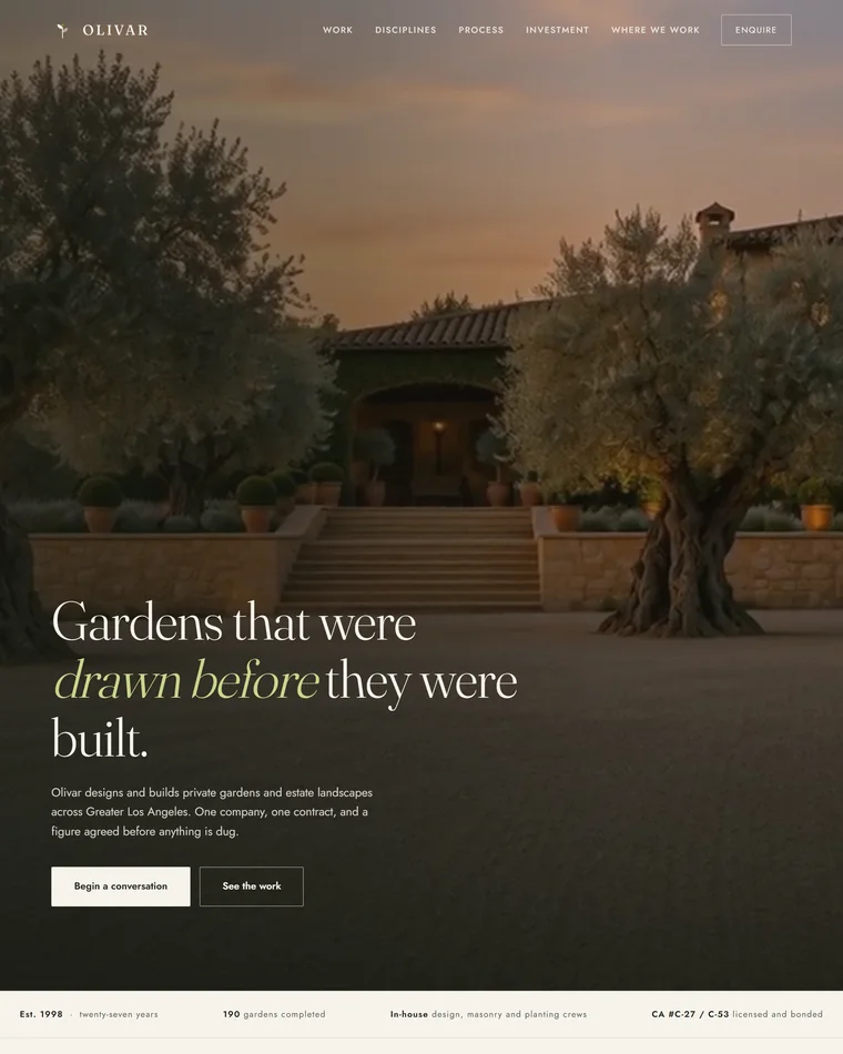 Olivar Garden and Estate Design website design