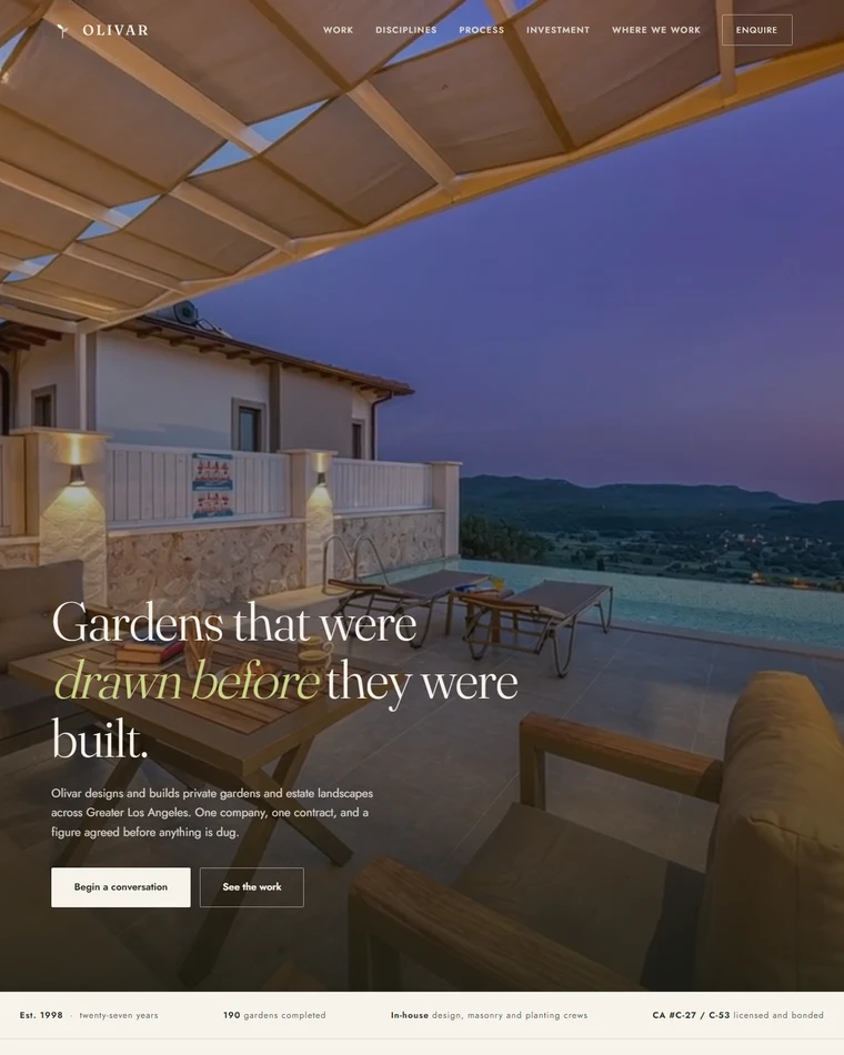 Olivar Garden and Estate Design website design
