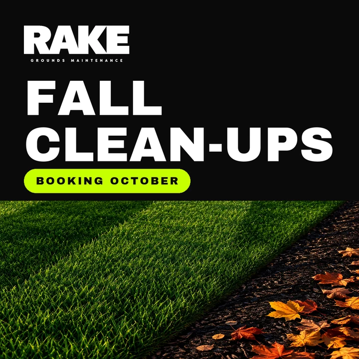 A bold post reading Fall Clean-Ups, Booking October